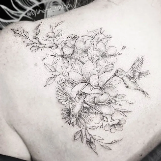 Birds and flowers mom tattoo by @kyliheart_tattoos
