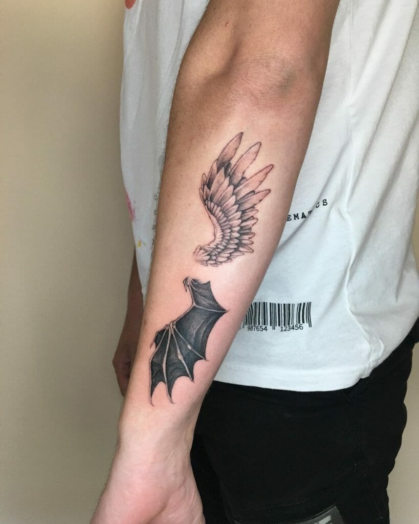 Demon & Angel Wing Forearm Tattoo