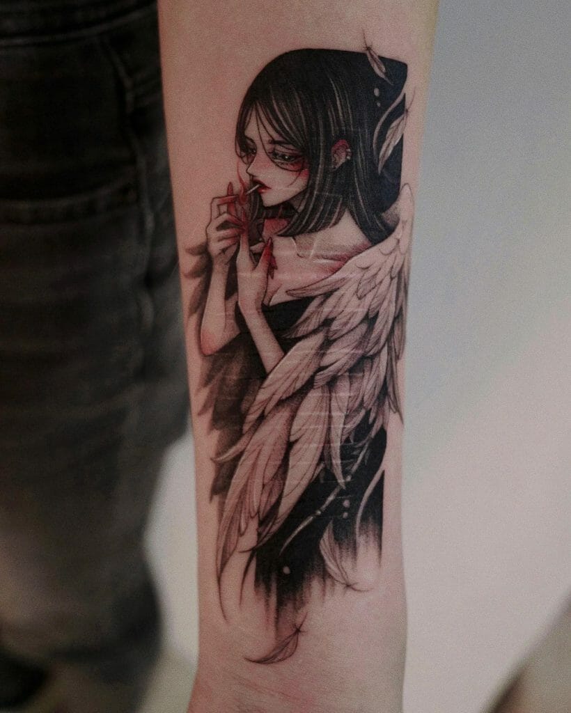Girl With Wings Forearm Tattoo