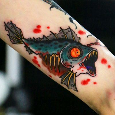 Zombie fish on the inside of my neautical sleeve??? Follow me on Instagram 1tombrennan Artist @siho_tattooist shop @inkholic #fish #zombie #neotraditional #neotraditionaltattoo #oldschool #oldschooltattoo #animals #sea #ocean