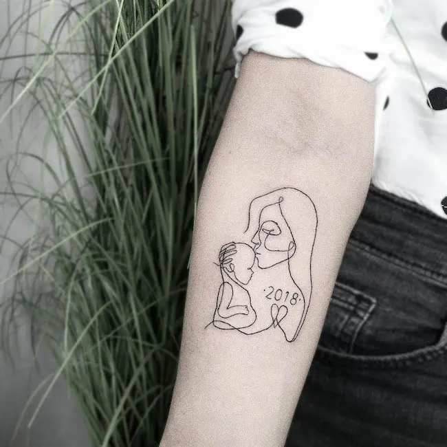 Minimalist forearm tattoo for mom by @monika_frks