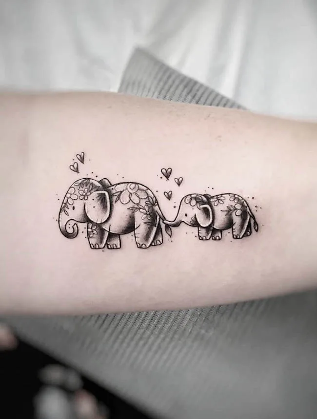 Mother and baby elephant by @paige.nicole.tattoos