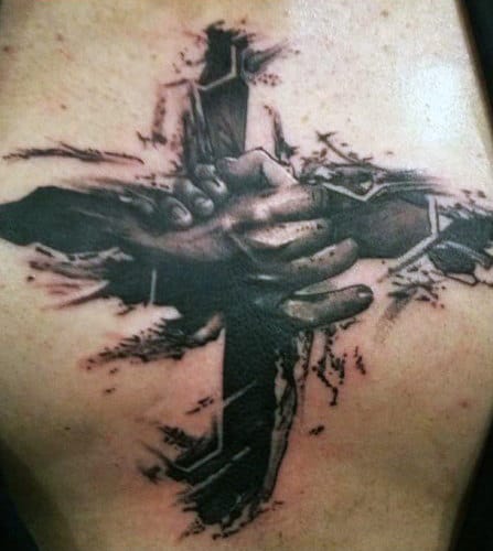 Hands And Cross Mens Father Son Tattoos