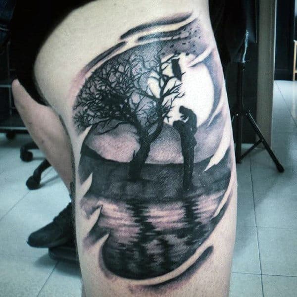 Mens Thigh Father Son Tattoo In Back Ink